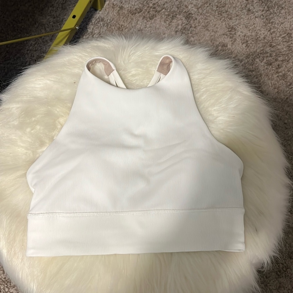 Lululemon White High Energy High Neck Sports Bra